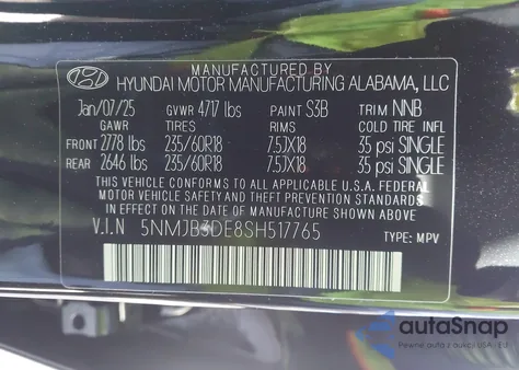 2025 Hyundai Tucson Sel z USA, uszkodzony, nr VIN 5NMJB3DE8SH517765